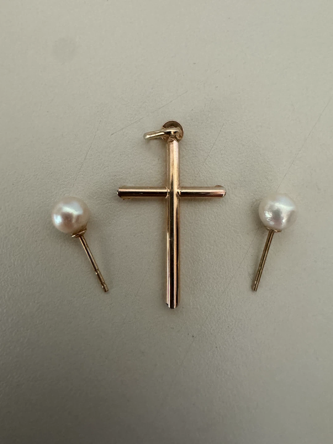10K Gold Cross Pendant with Pearls