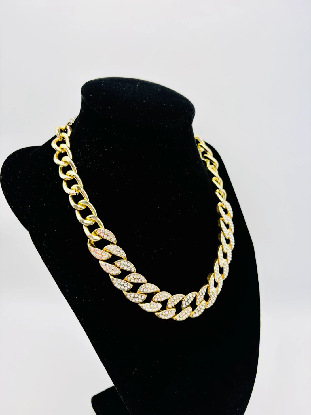 Vintage Gold Cuban Link Necklace with Rhinestones - photo 2