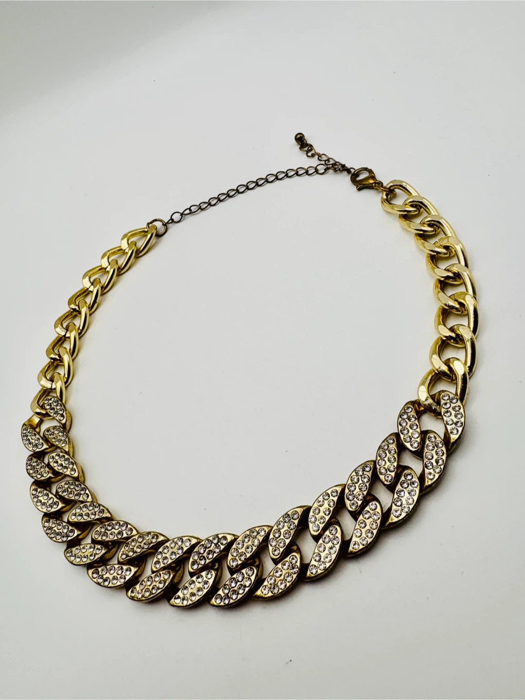 Vintage Gold Cuban Link Necklace with Rhinestones - photo 4