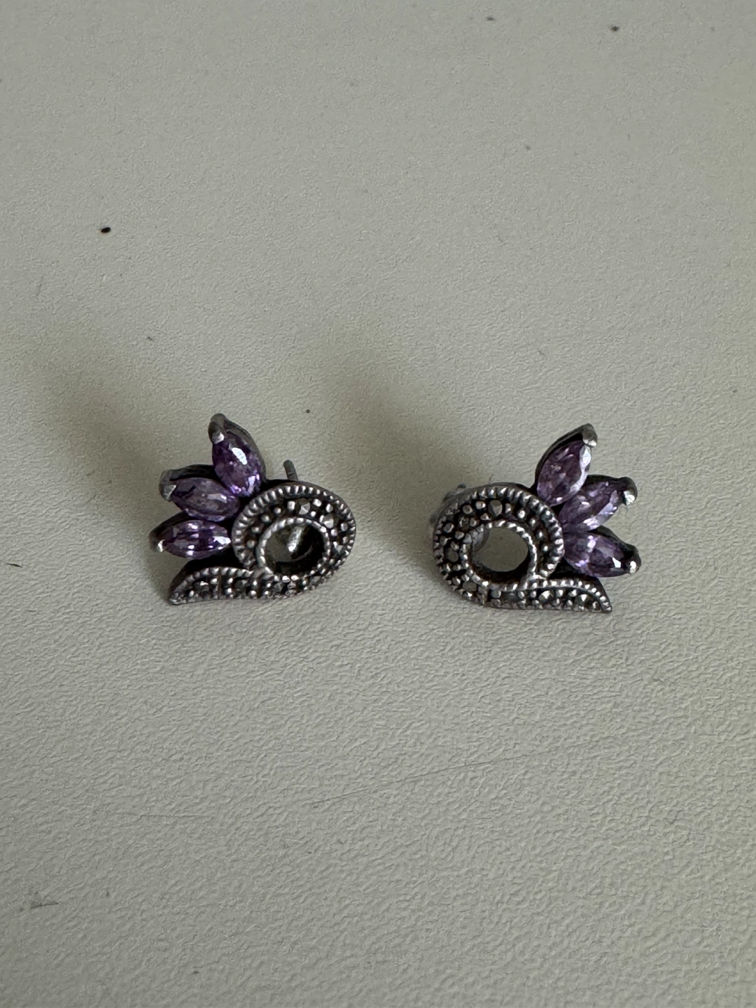 Silver Amethyst and Marcasite Earrings