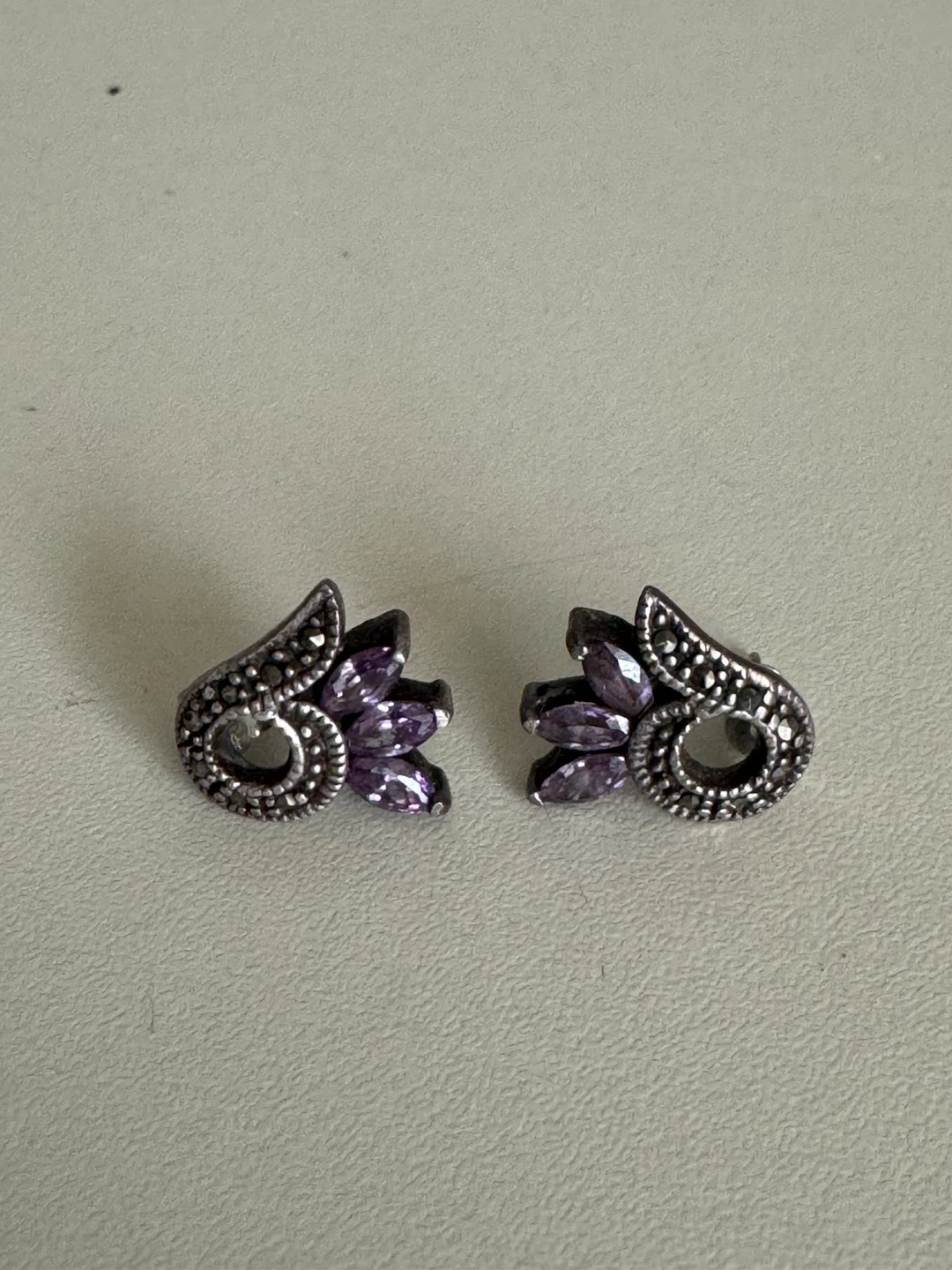 Silver Amethyst and Marcasite Earrings - photo 4