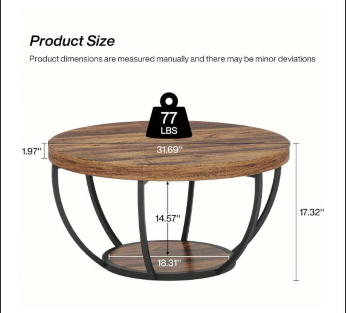 Brand new Round Coffee Table with Storage Shelf - photo 4