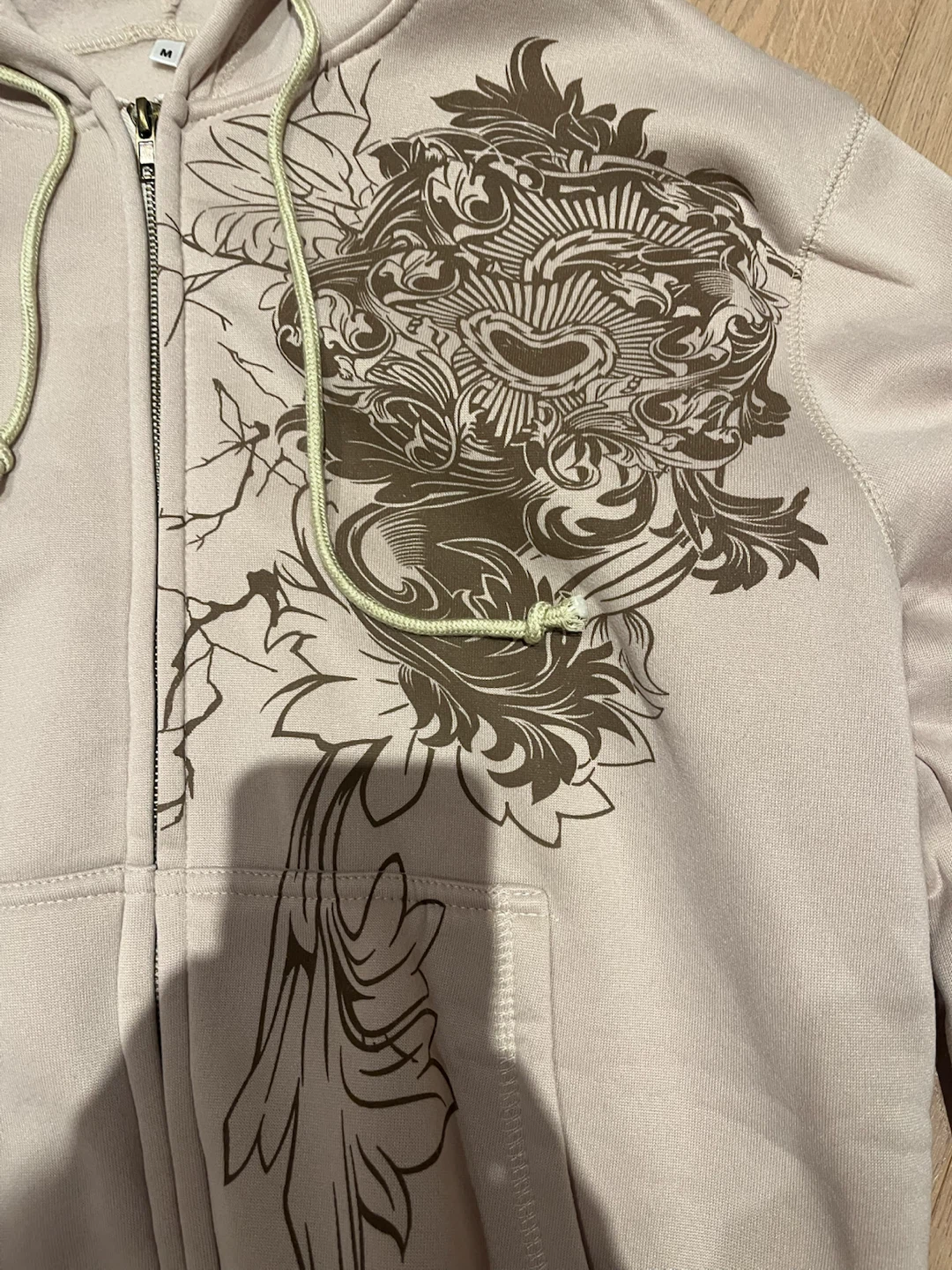 Beige Graphic Zip-Up Hoodie - photo 2