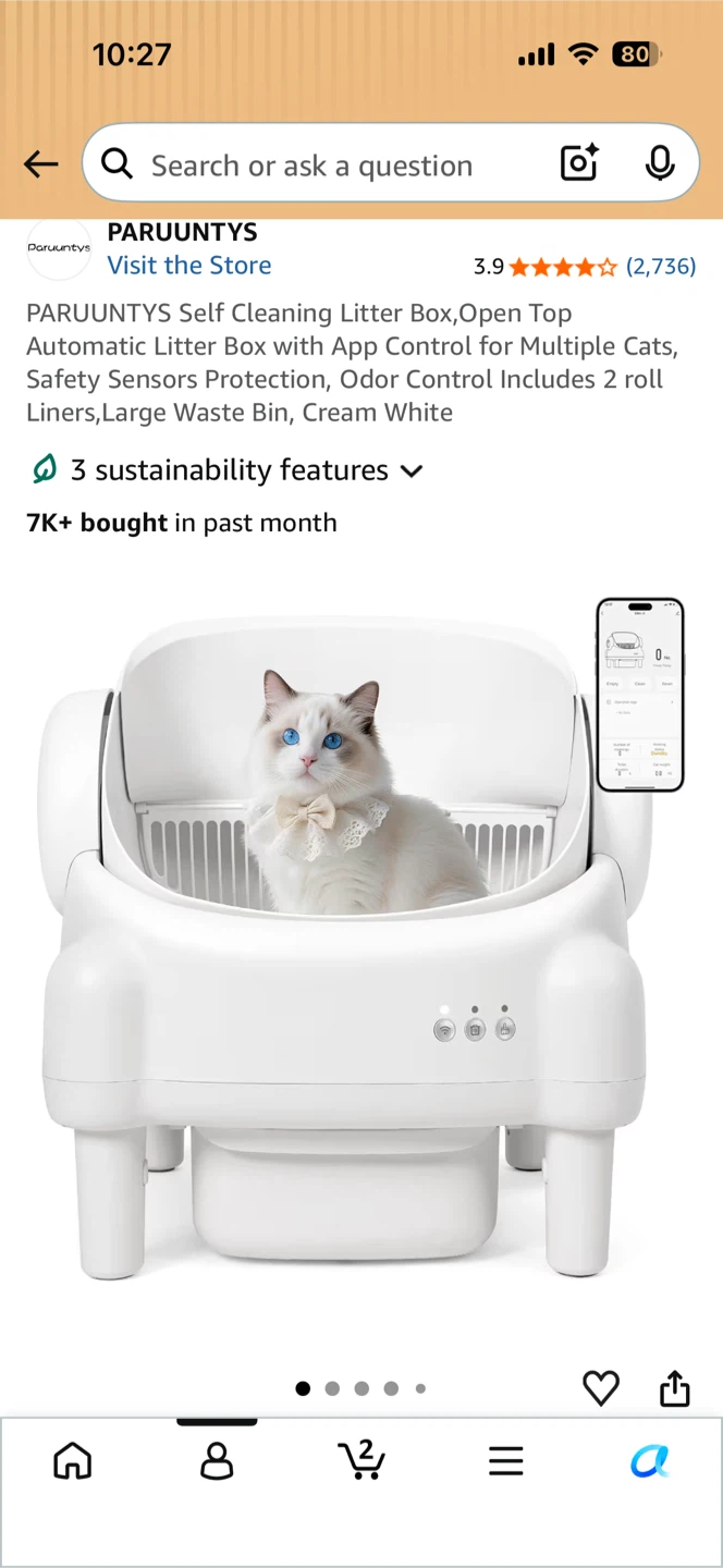 PARUUNTYS Self Cleaning Litter Box - Cream White - photo 2