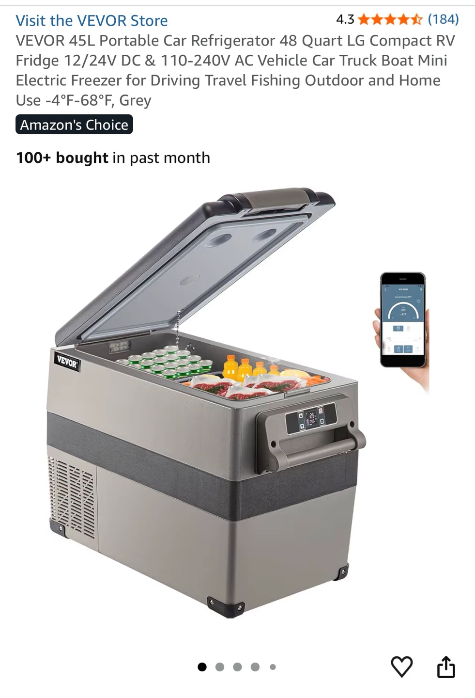 VEVOR 45L Portable Car Refrigerator - Grey