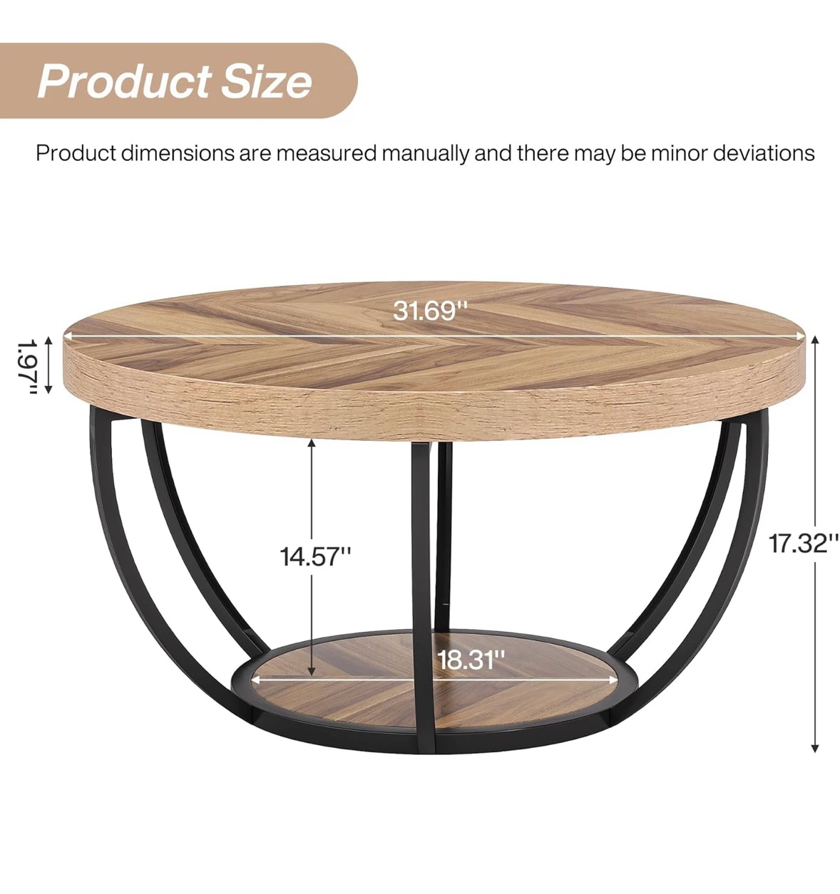 Brand new Round Wood Coffee Table with Metal Base - photo 2
