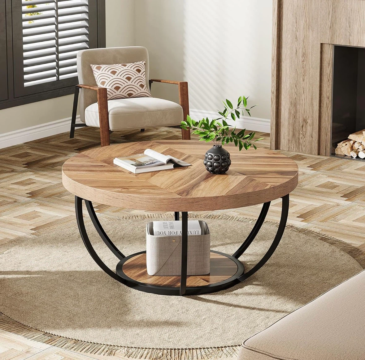 Brand new Round Wood Coffee Table with Metal Base - photo 4