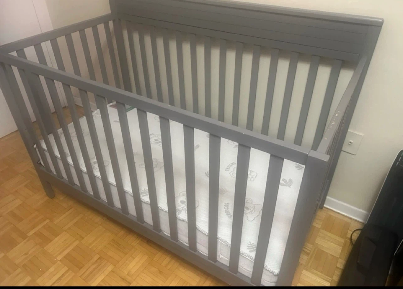 Grey convertible Baby Crib with Mattress