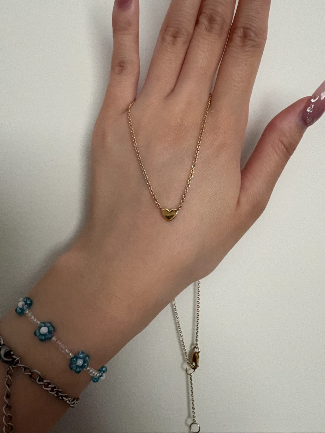 Blue Ruby Tiny Heart Necklace Gold