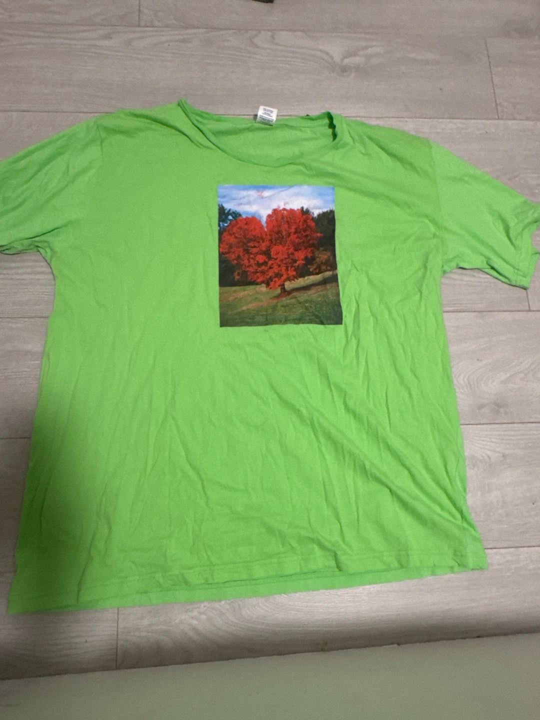 Lime Green T-Shirt with Tree Graphic