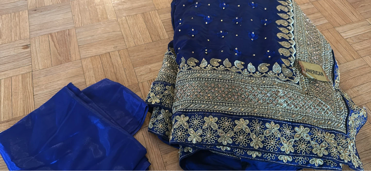 Royal Blue Embroidered Sari unstitch