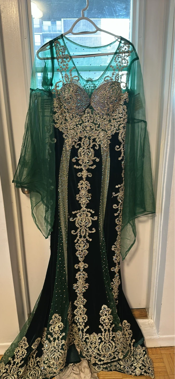 Emerald Green Beaded Formal Gown