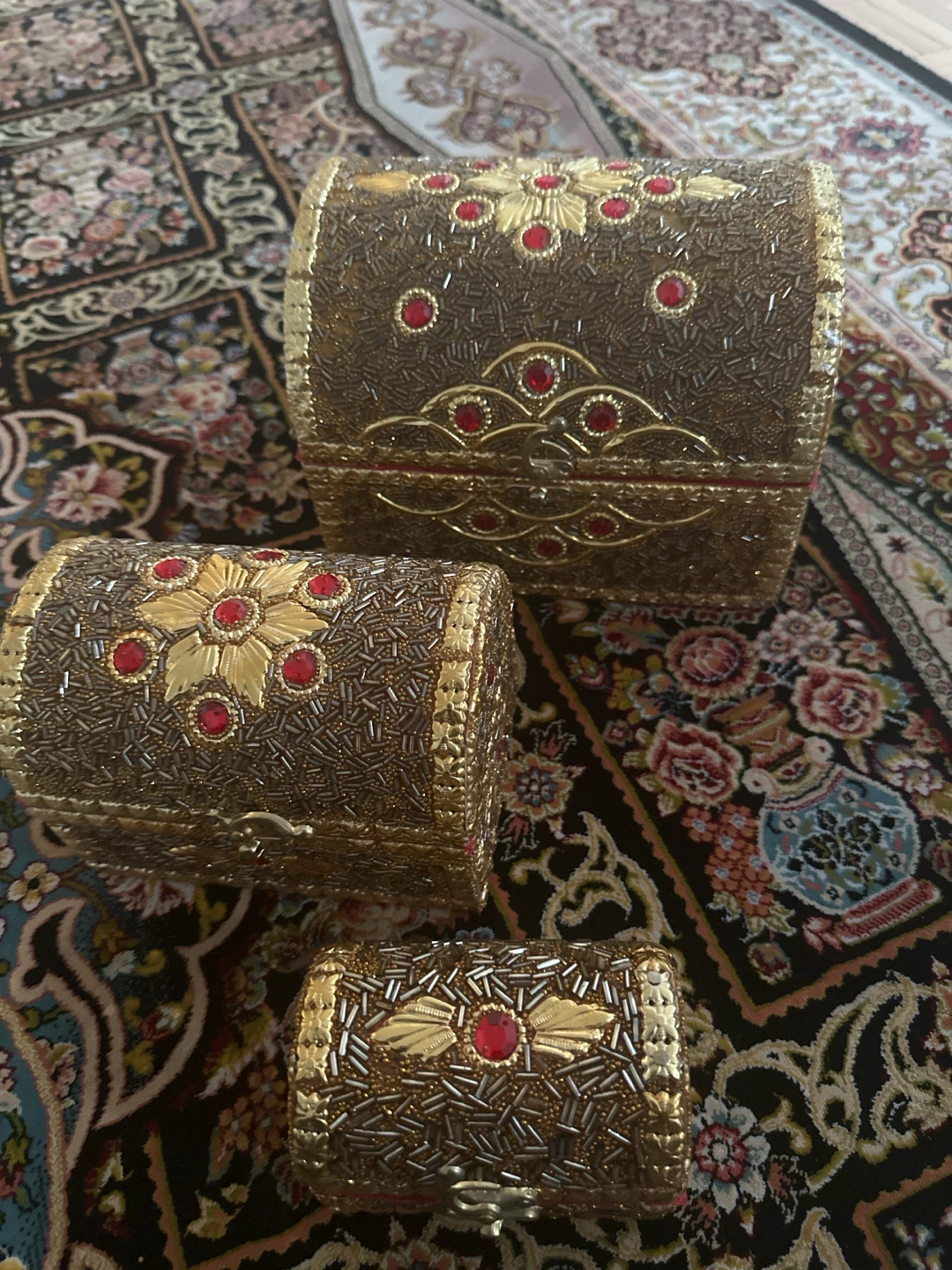Set of 3 ornate decorative treasure chests