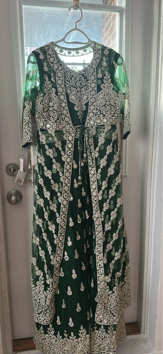 Green Embellished Maxi Dress with Jacket