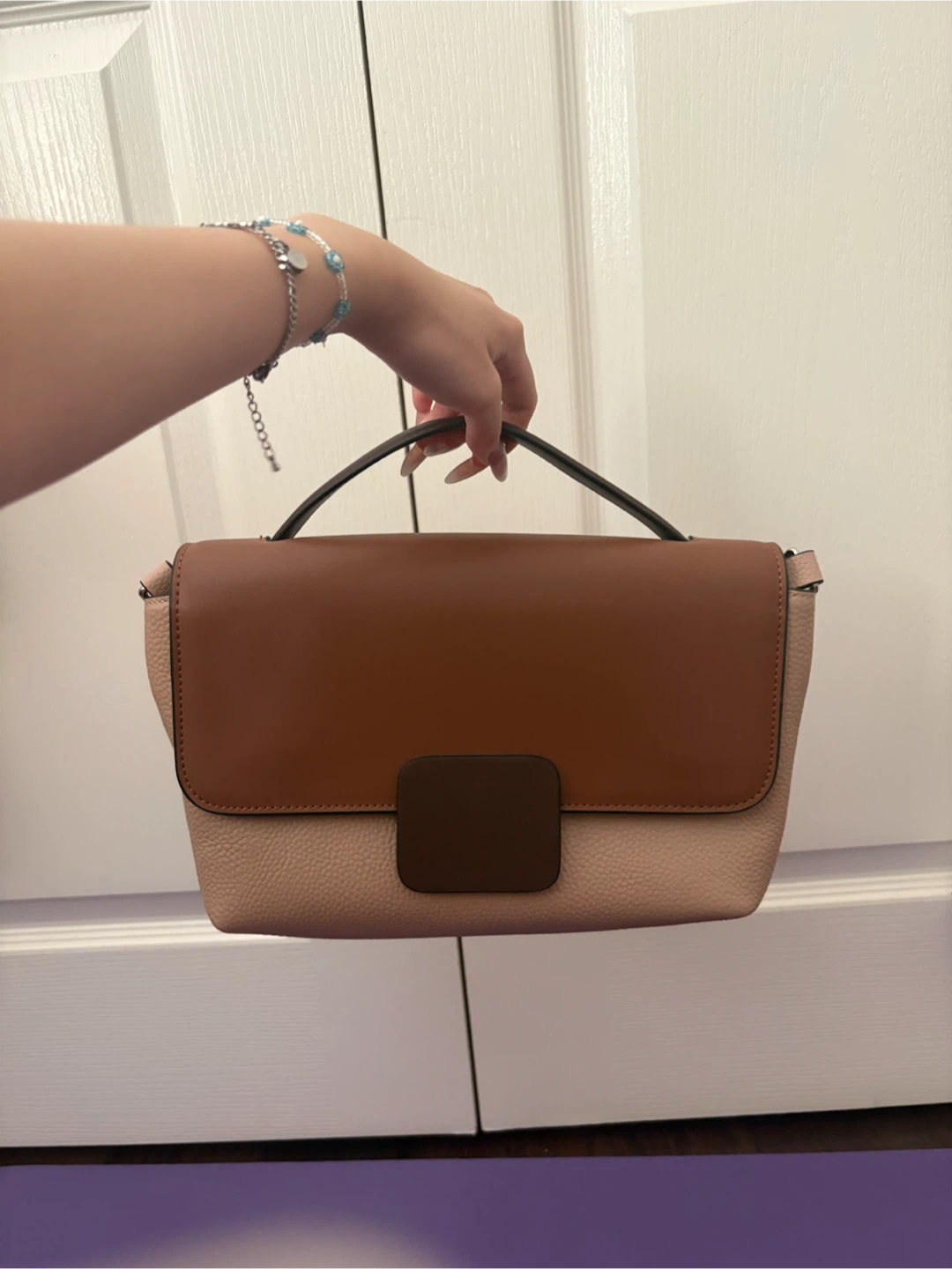 Faux Leather Crossbody Bag - Tan and Brown