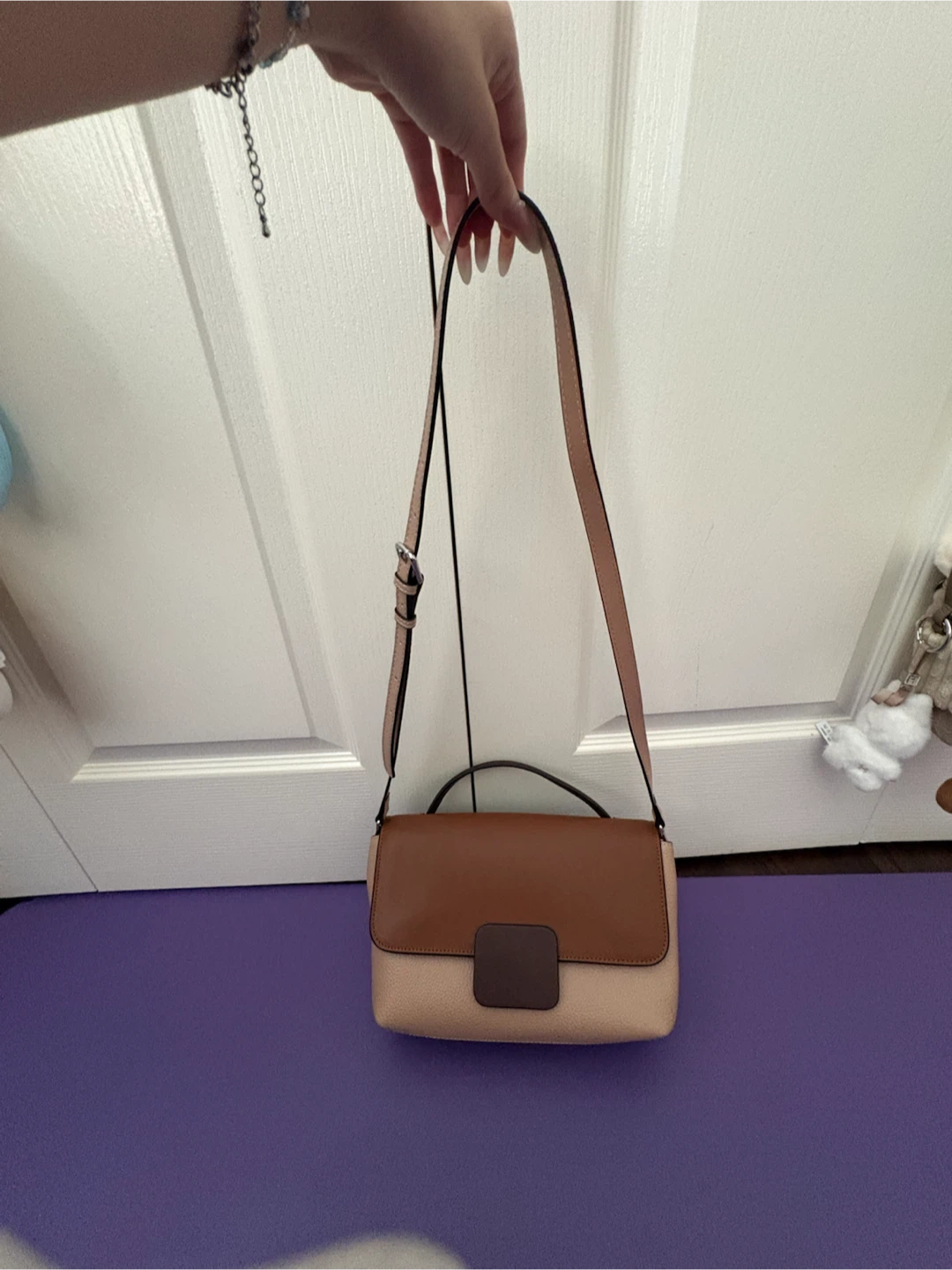 Faux Leather Crossbody Bag - Tan and Brown - photo 4