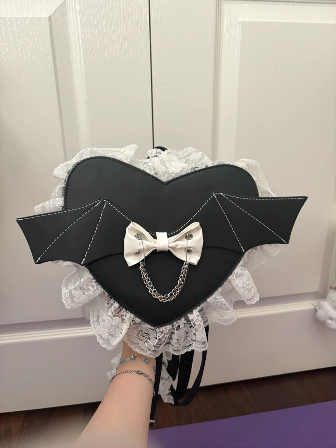 Black Heart Bat Wing Lace Backpack