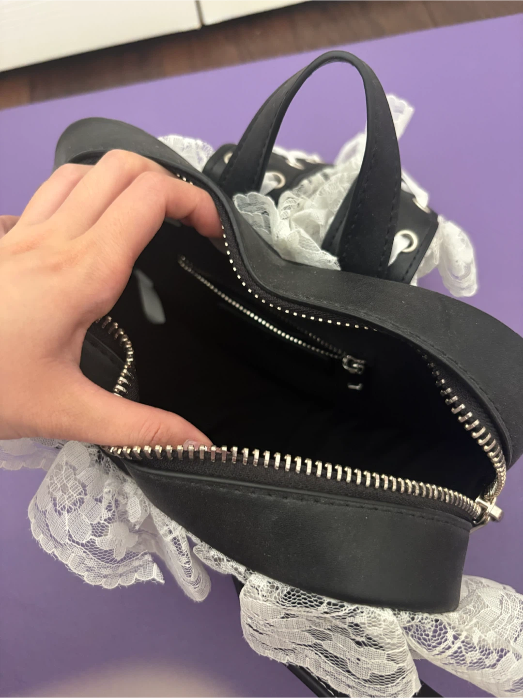 Black Heart Bat Wing Lace Backpack - photo 3