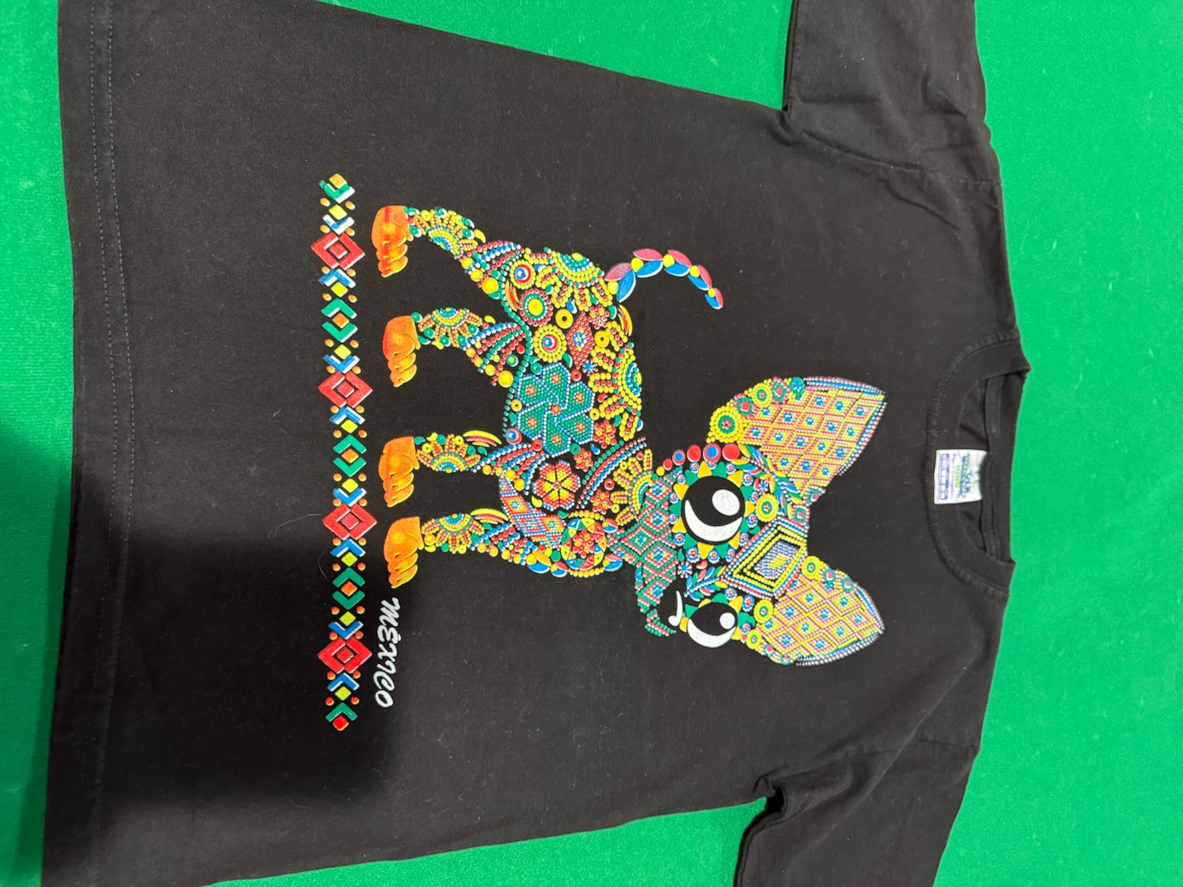 Black T-Shirt with Colorful "MEXICO" Dog Graphic