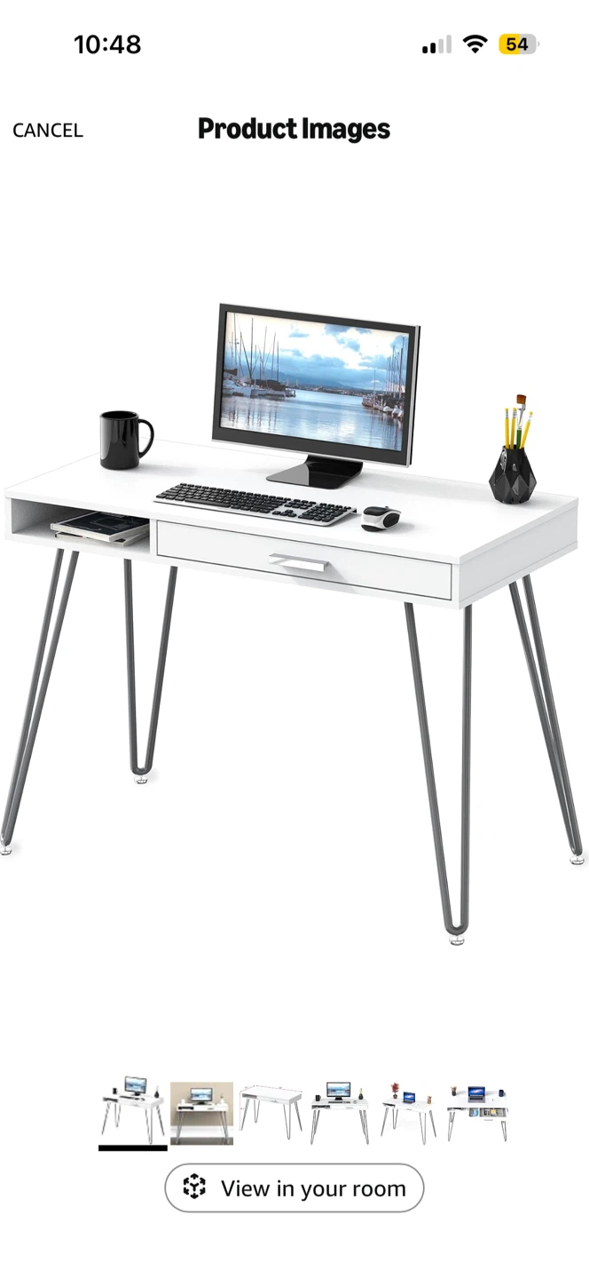 White Desk/vanity with Drawer and Metal Legs