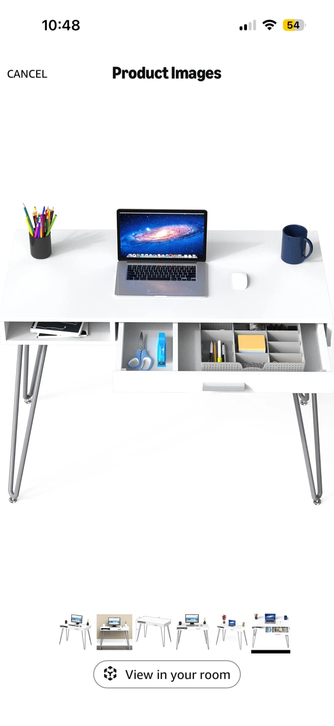 White Desk/vanity with Drawer and Metal Legs - photo 3