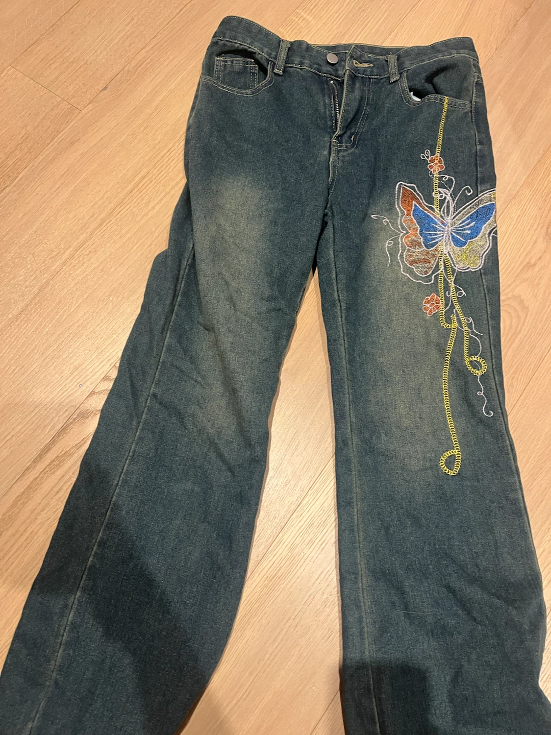Embroidered Butterfly Jeans - Size S