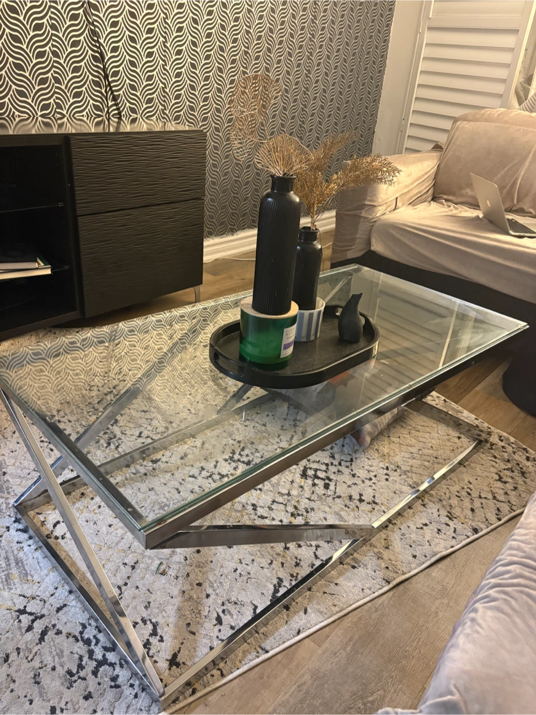 Glass Top Coffee Table with Metal Frame