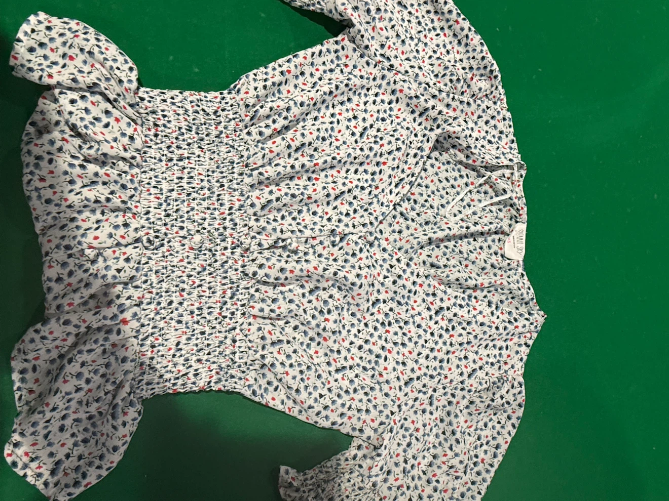Zara Smocked Crop Top - White Floral Print