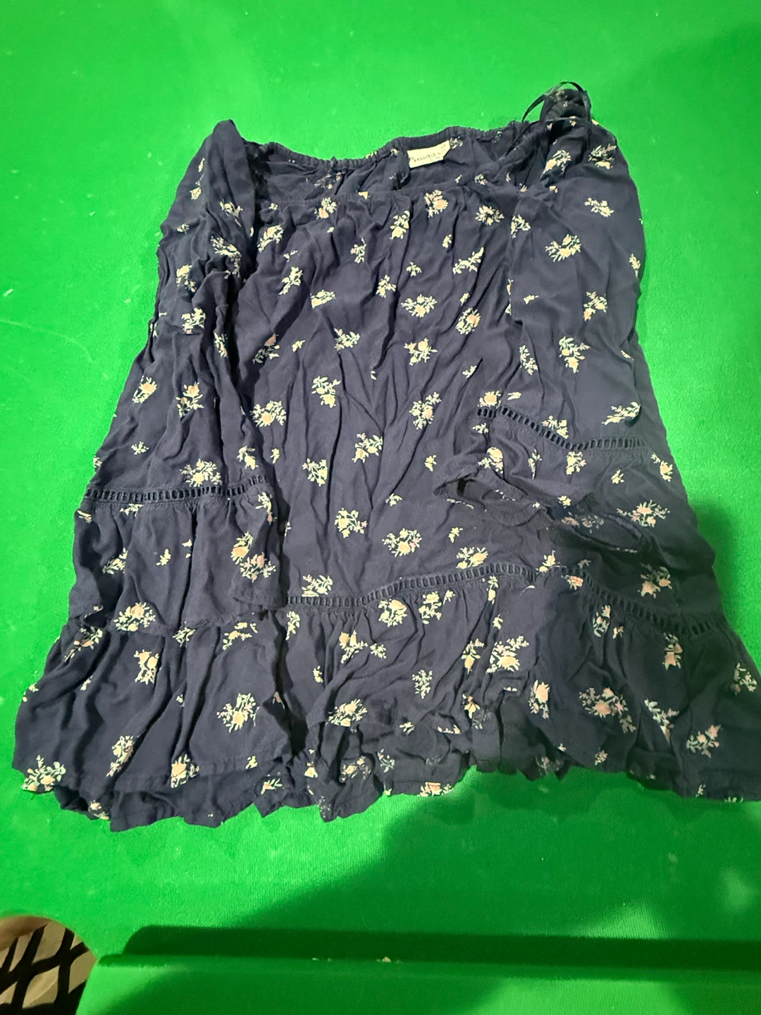 Navy floral tiered blouse