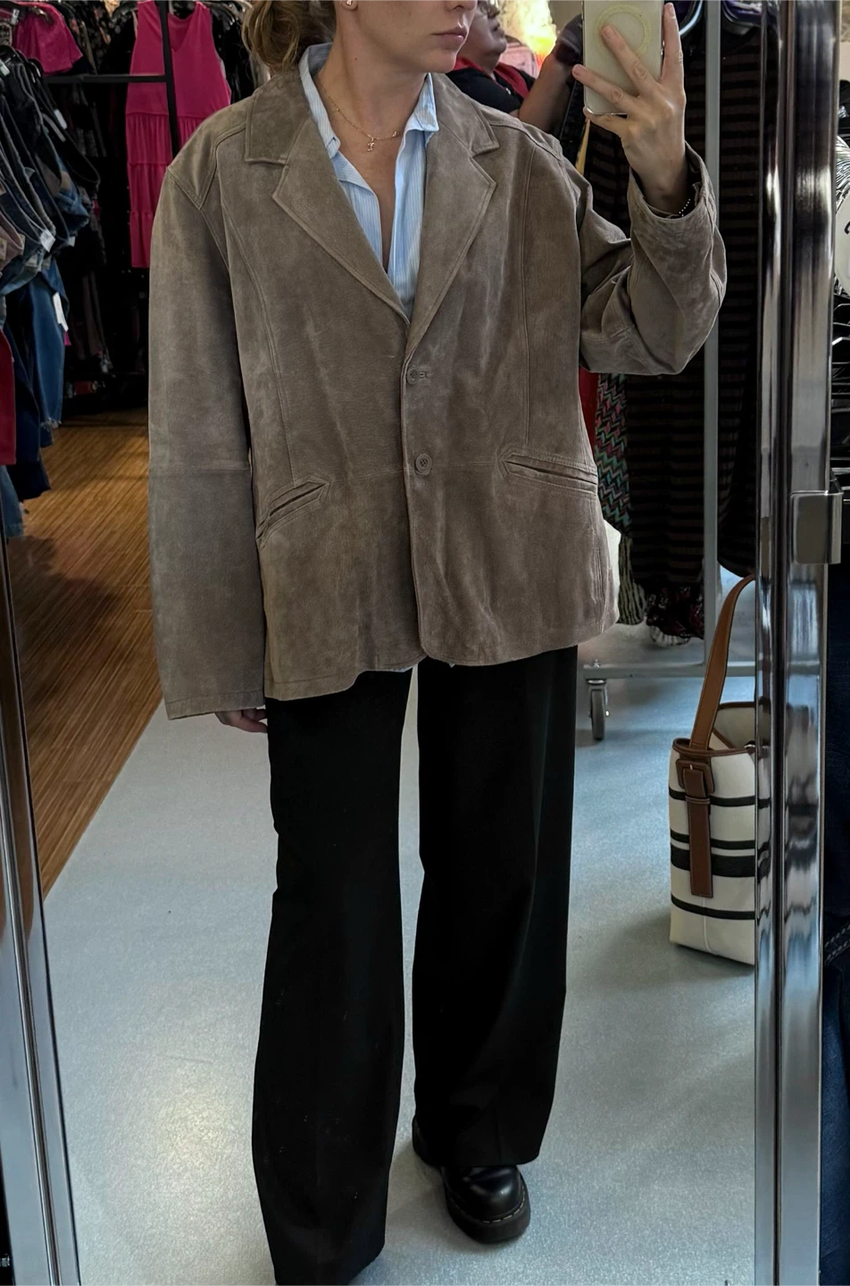 Genuine suede blazer in a  taupe/beige, 2XL