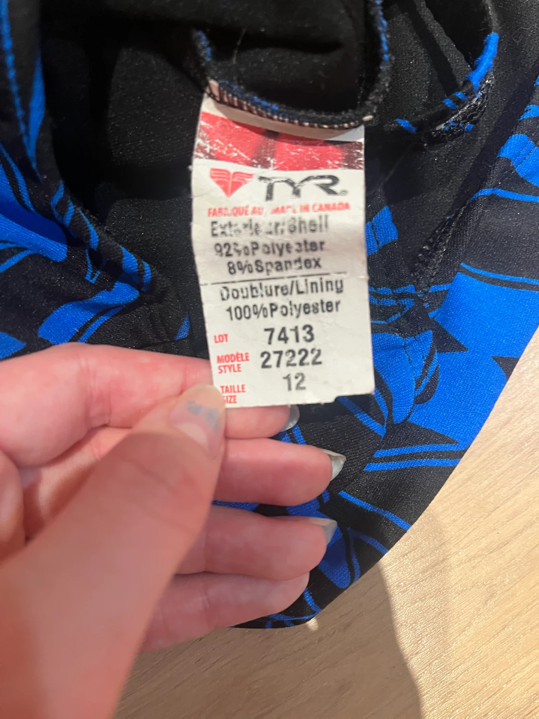 TYR Blue & Black Geometric One-Piece Swimsuit Size 12 - photo 3