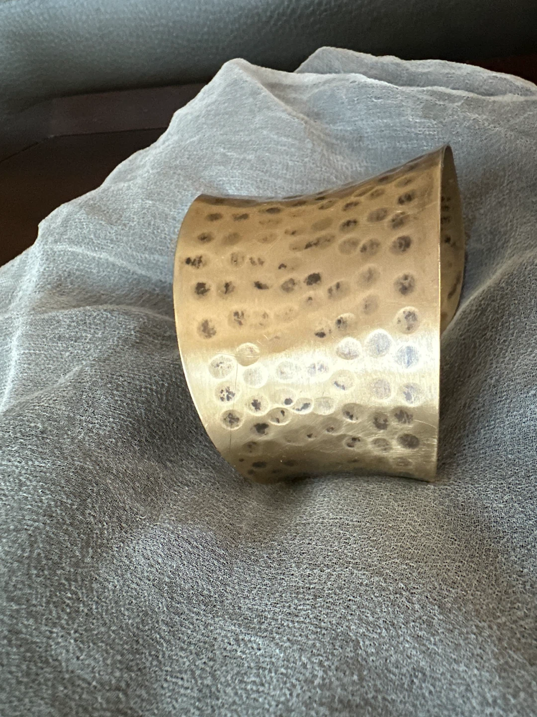 Vintage Wide Hammered Brass Cuff  Boho Statement Bracelet - photo 2