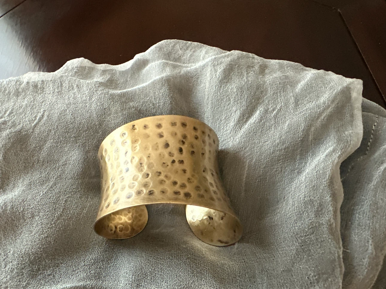Vintage Wide Hammered Brass Cuff  Boho Statement Bracelet - photo 3