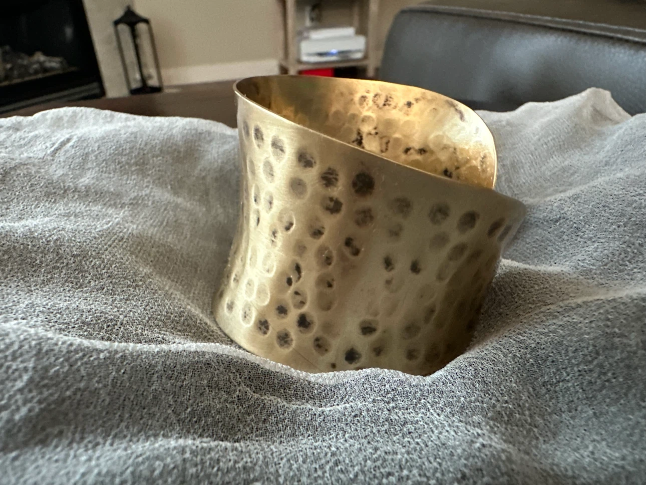 Vintage Wide Hammered Brass Cuff  Boho Statement Bracelet - photo 4