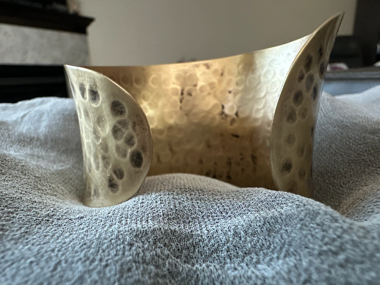 Vintage Wide Hammered Brass Cuff  Boho Statement Bracelet - photo 5