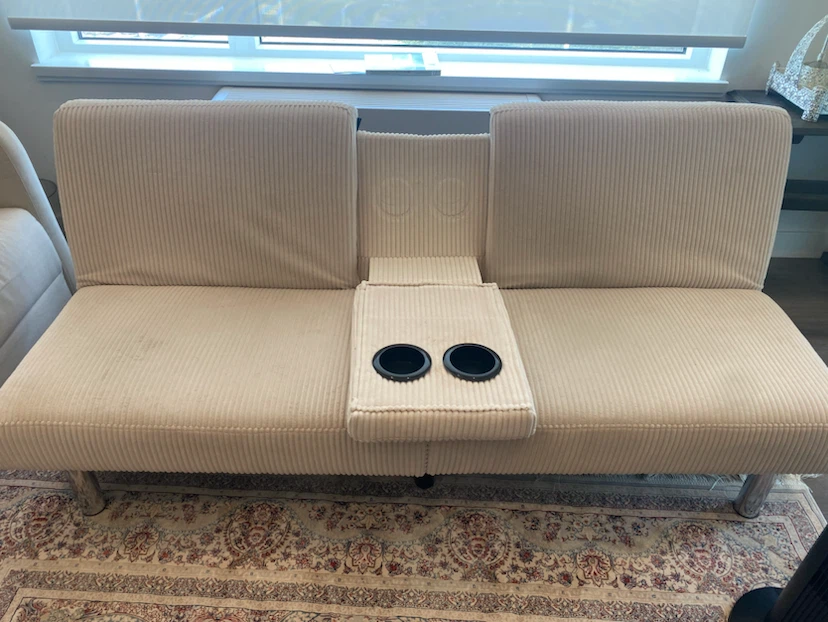 Cream Corduroy Futon Sofa Bed with Cup Holders