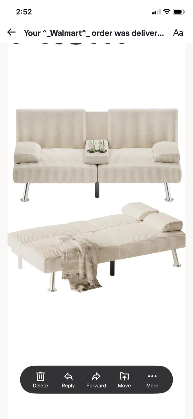 Cream Corduroy Futon Sofa Bed with Cup Holders - photo 2