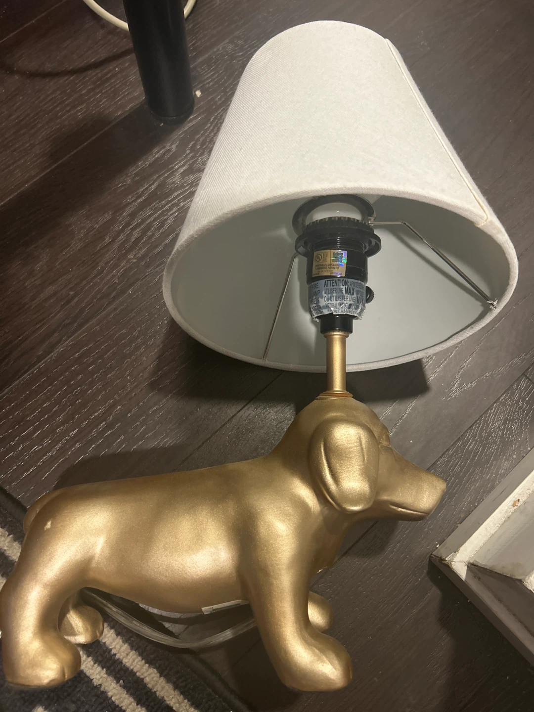 Gold Dog Table Lamp with White Shade