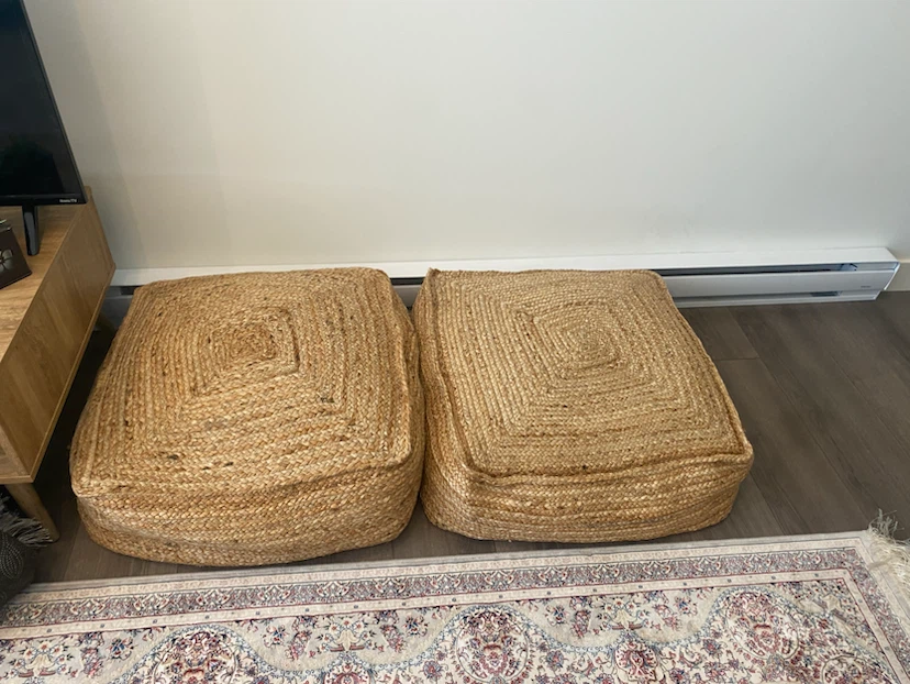 Square Jute Pouf Ottoman Footrest
