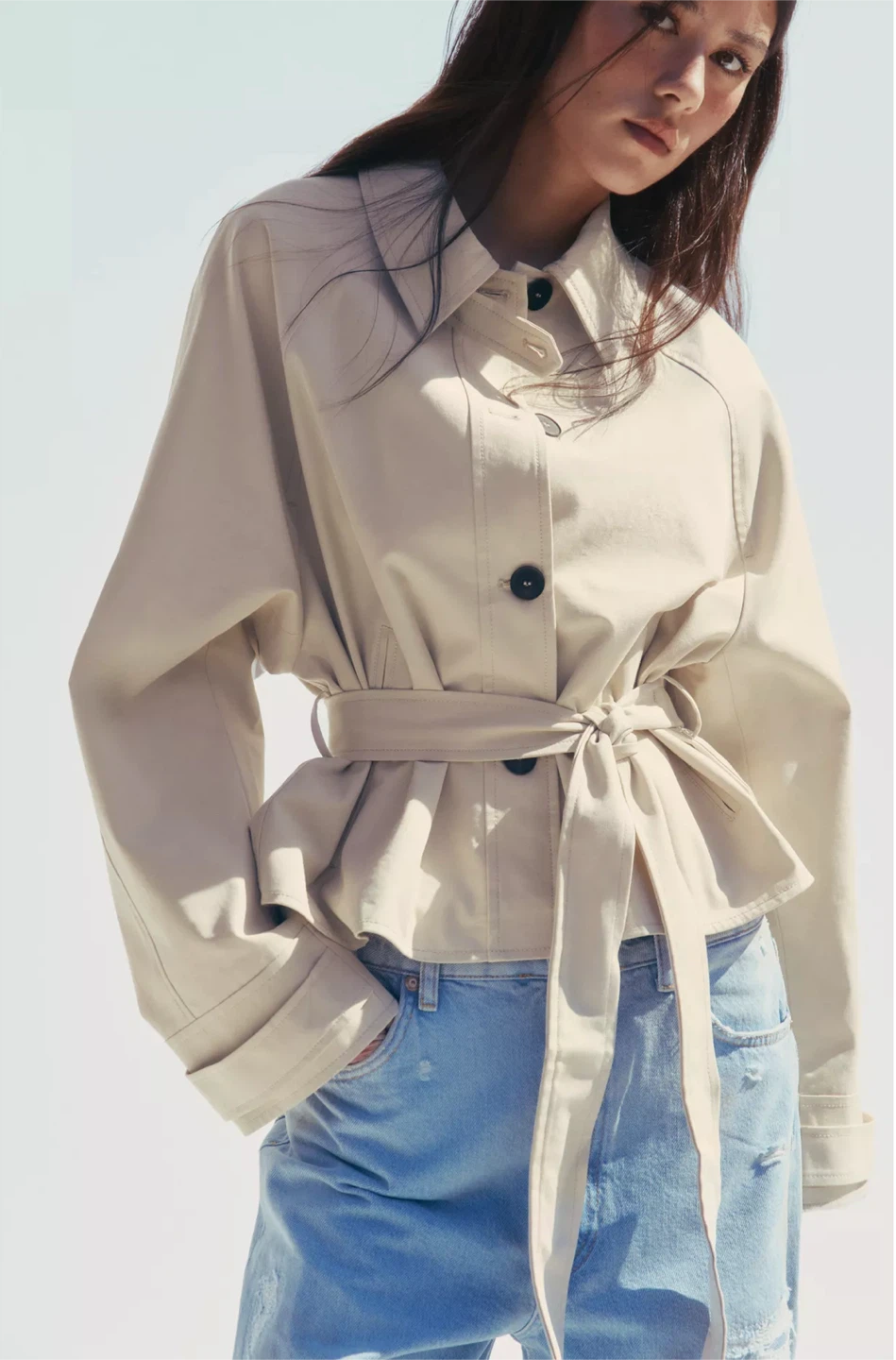 Zara belted short trench coat taupe beige S