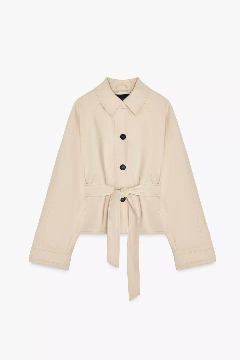 Zara belted short trench coat taupe beige S - photo 3