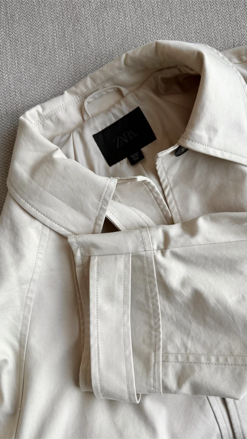 Zara belted short trench coat taupe beige S - photo 5