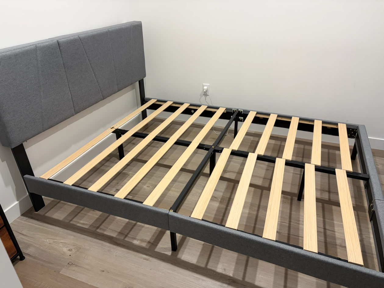 Grey Upholstered Bed Frame with Headboard