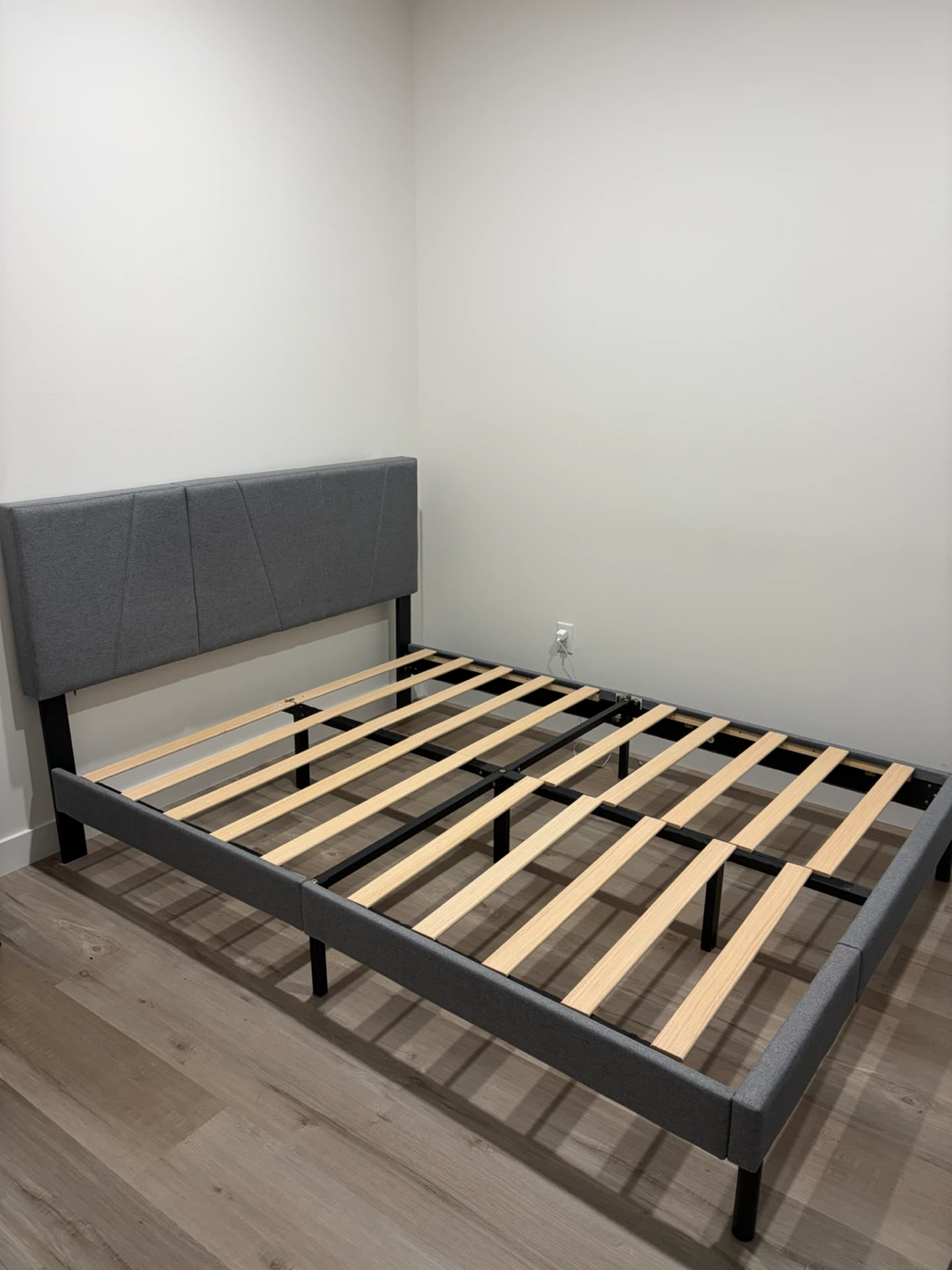 Grey Upholstered Bed Frame with Headboard - photo 2