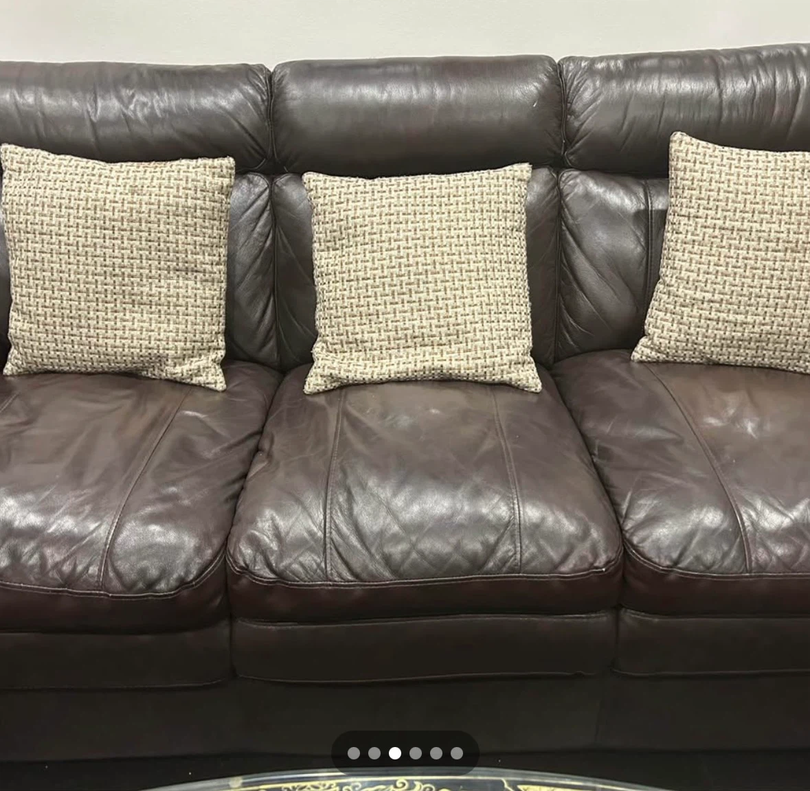 3-Piece Genuine Dark Brown Leather Sofa Set - photo 3