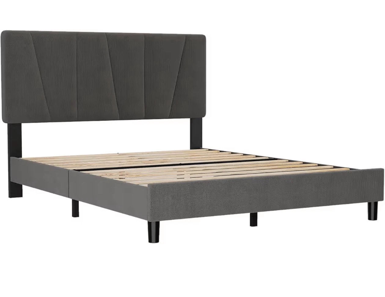 Grey Upholstered Bed Frame with Headboard - photo 3