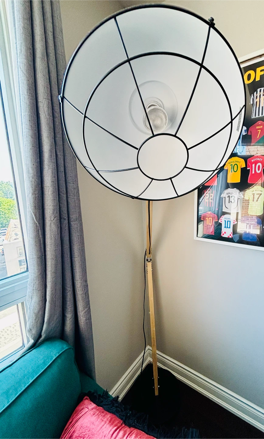 Adjustable Wood Floor Lamp with Metal Shade