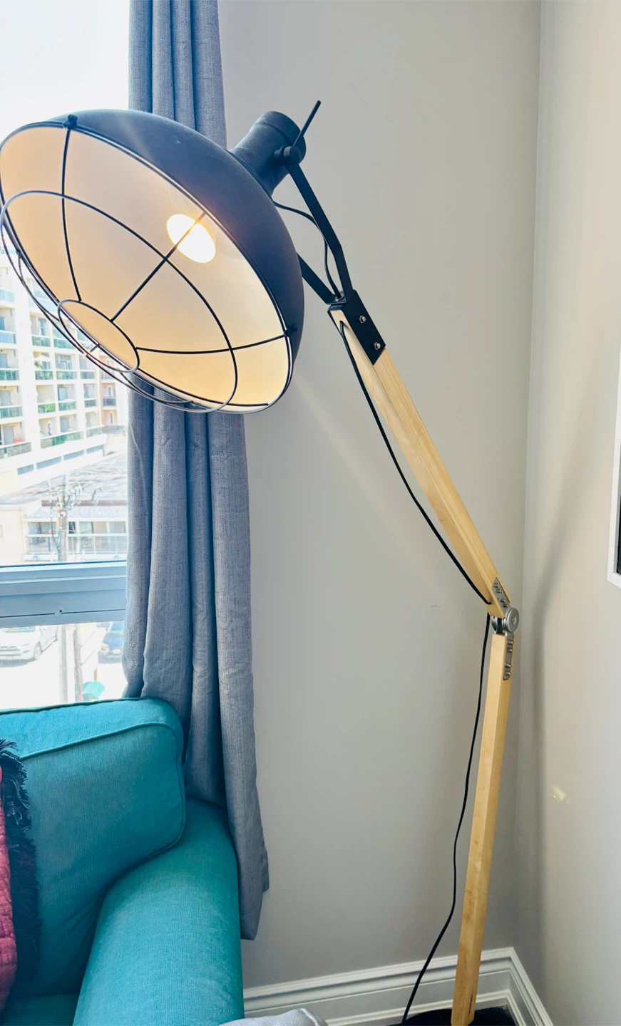 Adjustable Wood Floor Lamp with Metal Shade - photo 4