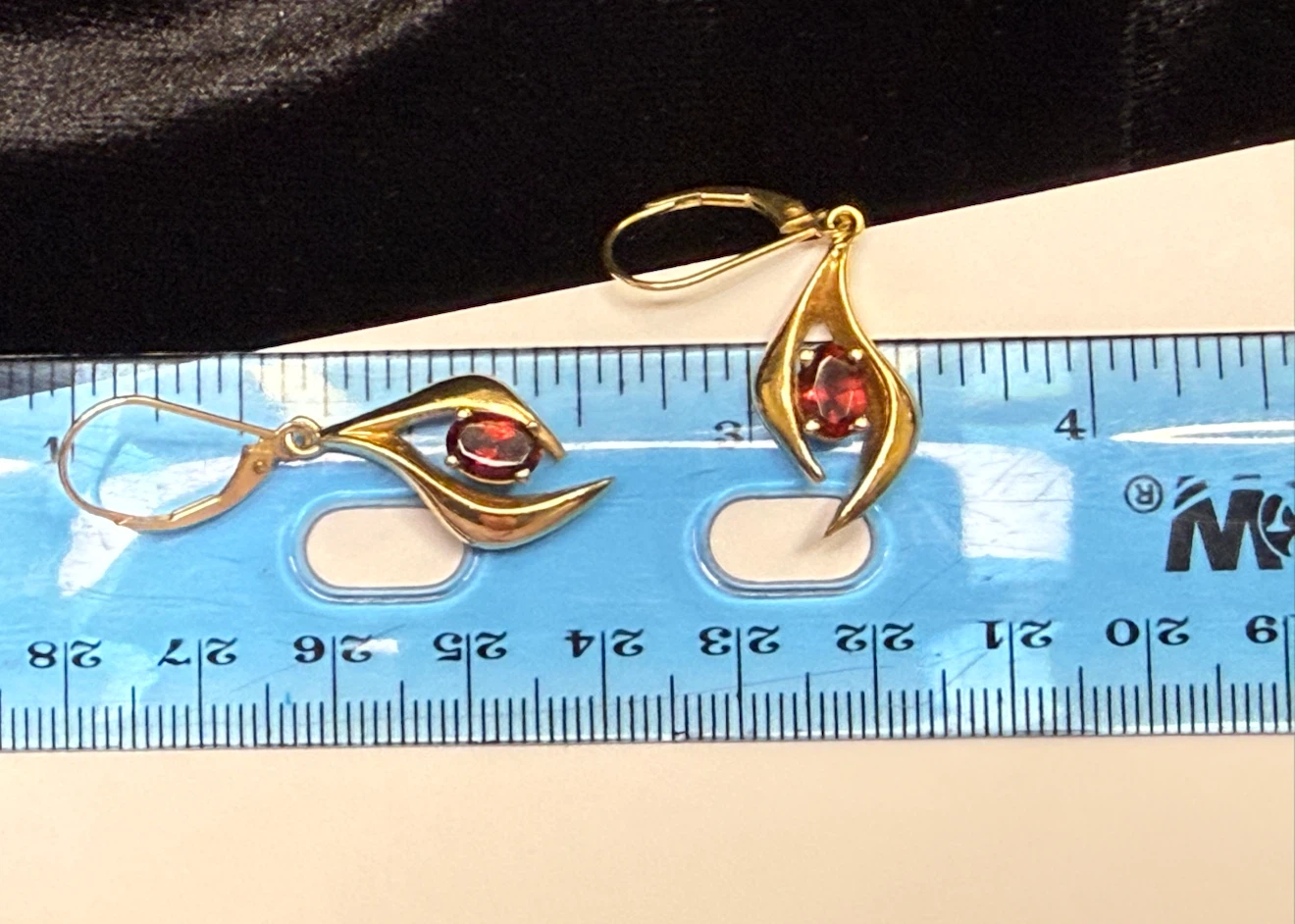 Vintage 14K Gold Garnet Dangle Lever Back Earrings - photo 4