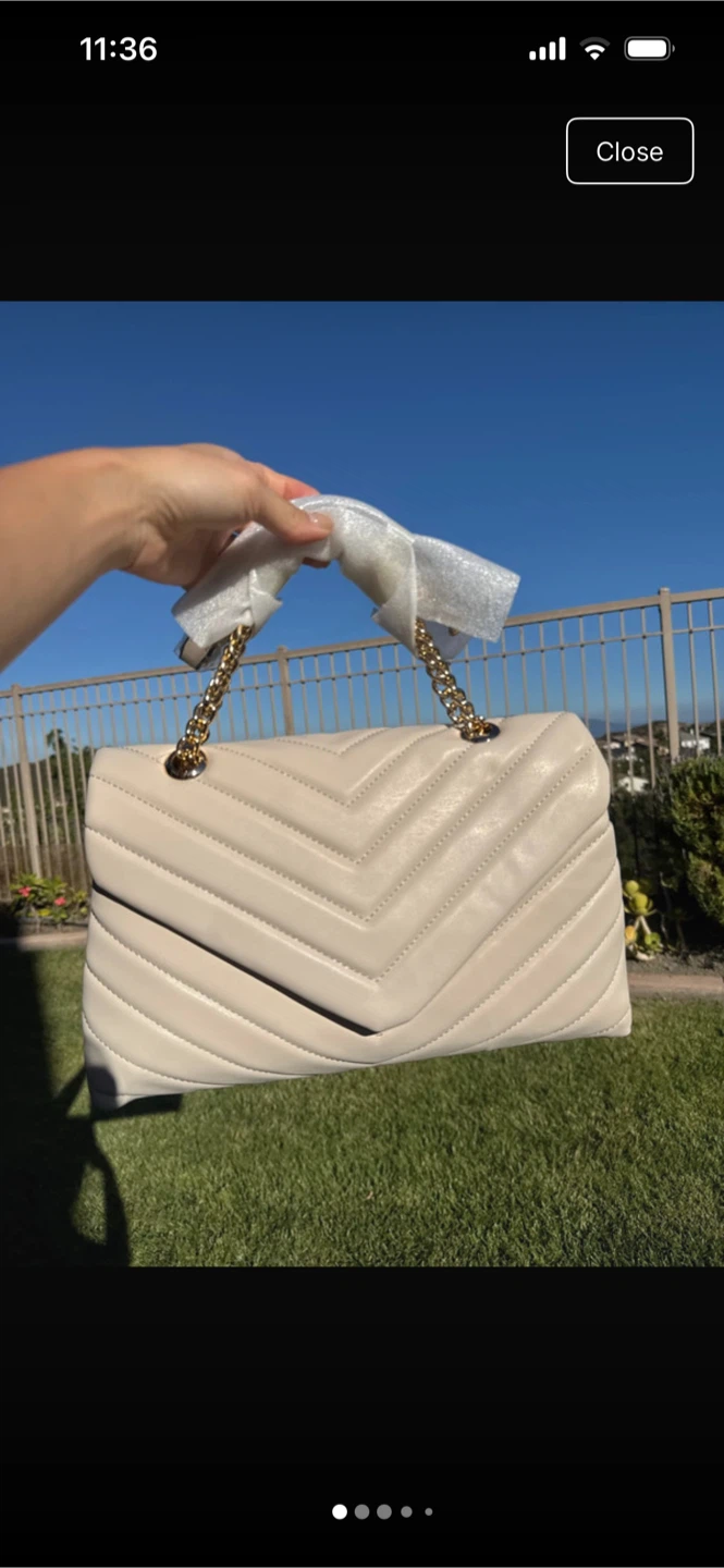 Cream Chevron Quilted Shoulder Bag